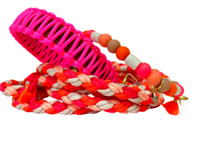 Neon pink Classic halsband - cognac biothane