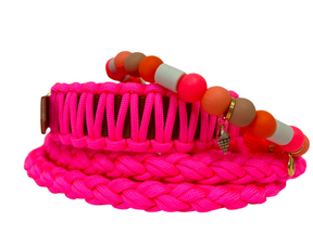 Neon pink Classic halsband - cognac biothane