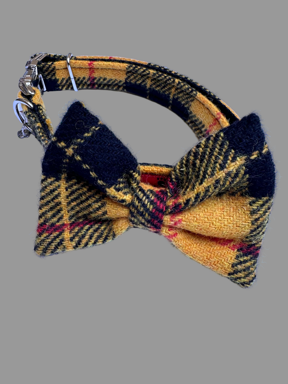Tweed tartan yellow black halsband