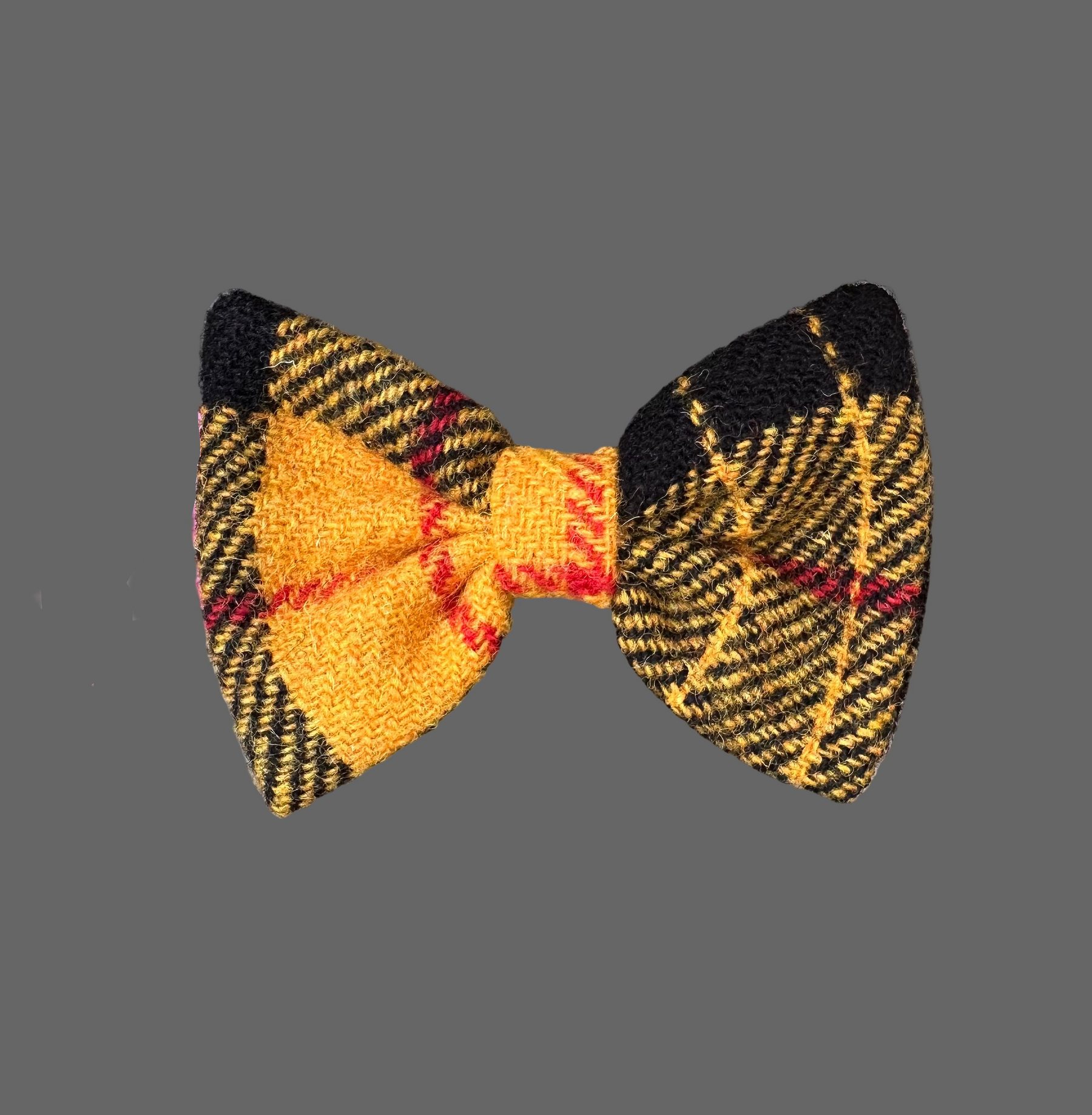 Tweed tartan yellow black bow