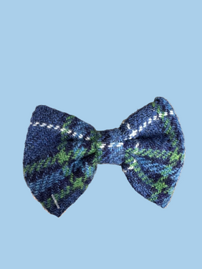 Tweed tartan vert - bleu - noeud blanc
