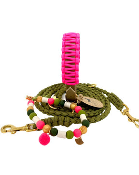 Neon Pink Classic collar - Green Biothane