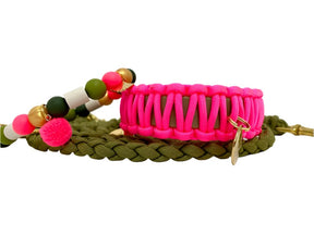 Neon Pink Classic collar - Green Biothane