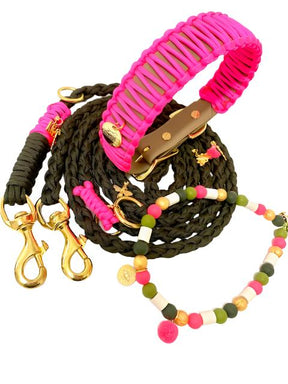 Neon Pink Classic collar - Green Biothane