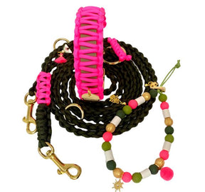 Neon Pink Classic collar - Green Biothane