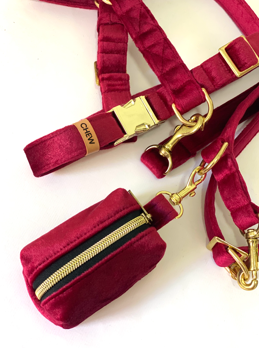 Luxury Velvet Harness set Red